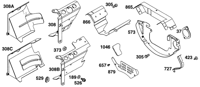 Air Guides Diagram and Parts List for 290447-1147-XX  Briggs and Stratton Engine